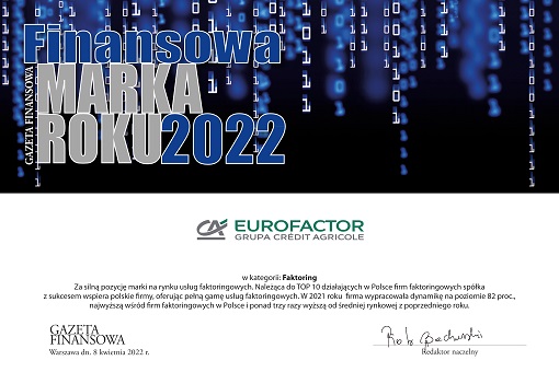 Eurofactor Polska Finansową Marką Roku 2022